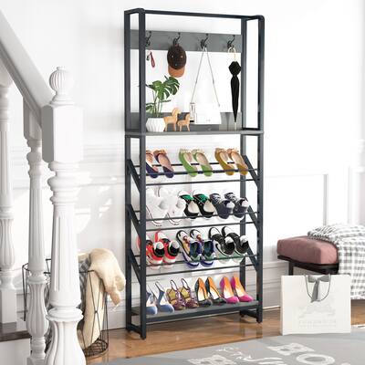 Entryway Hall Tree with Shoe Storage and 4 Hooks