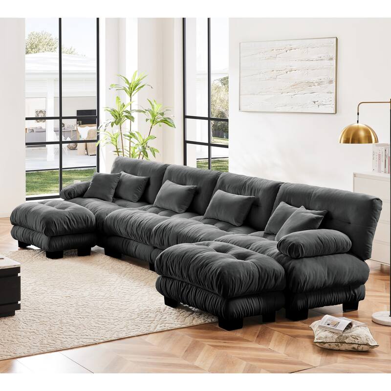 Free Combination Modular Chenille 4-Seater Sectional Sofa with 2 Ottomans and Pillow for Living Room