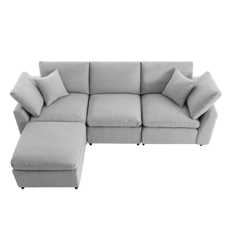 Modular Design Sectional Sofa with Reversible Chaise and Feather-Filled Seats