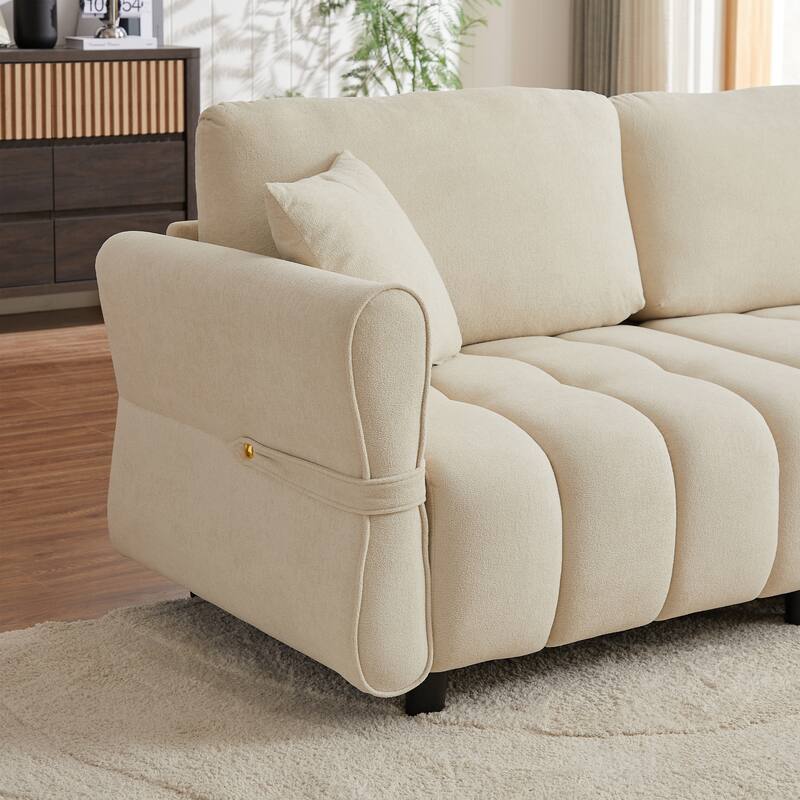 80'' Chenille Fabric Sofa with Lumbar Pillow, 3-seater Upholstered Sofa Chaise with 2 Cushions for Livingroom