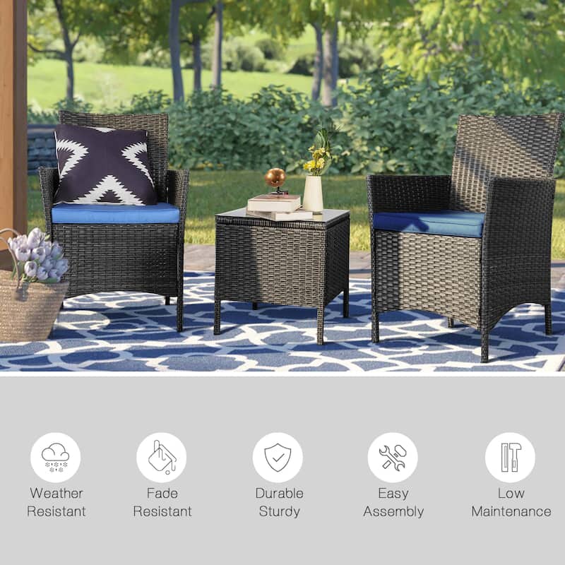Vrakae 3 Piece Patio Rattan Wicker Furniture Set