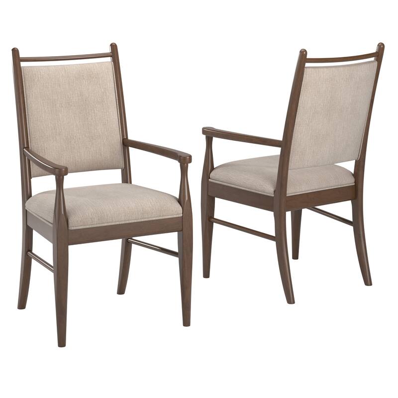 Harstad Wood Finish Beige Fabric Arm Chair (Set of 2) by iNSPIRE Q Modern - Walnut