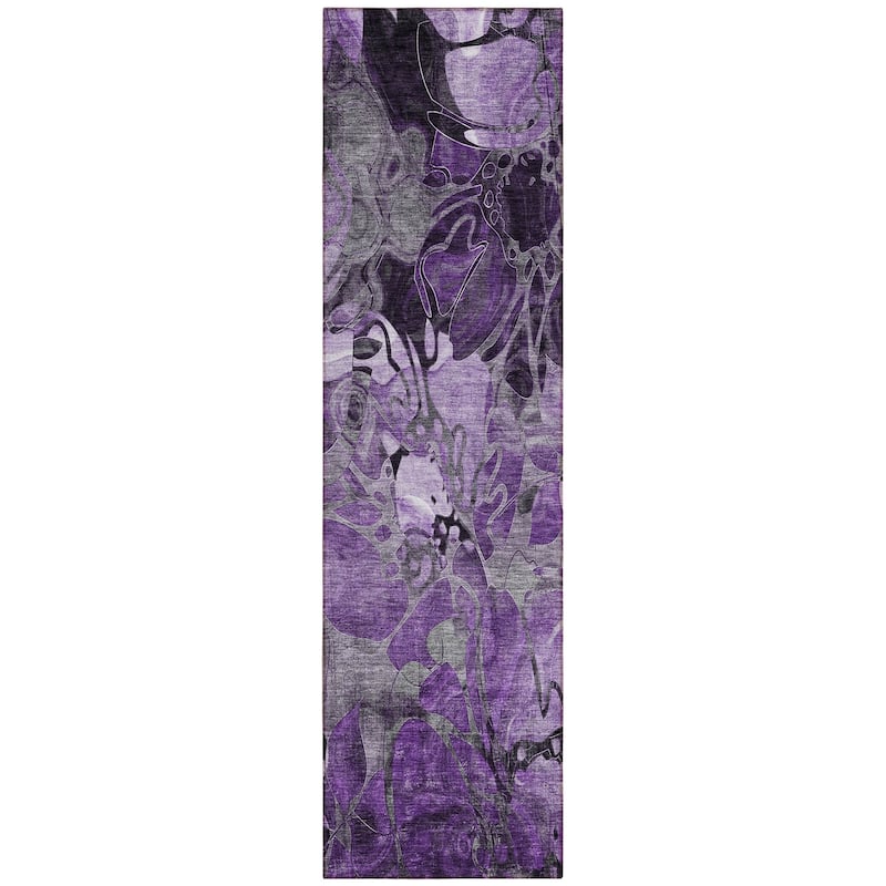 Machine Washable Indoor/ Outdoor Modern Floral Chantille Rug
