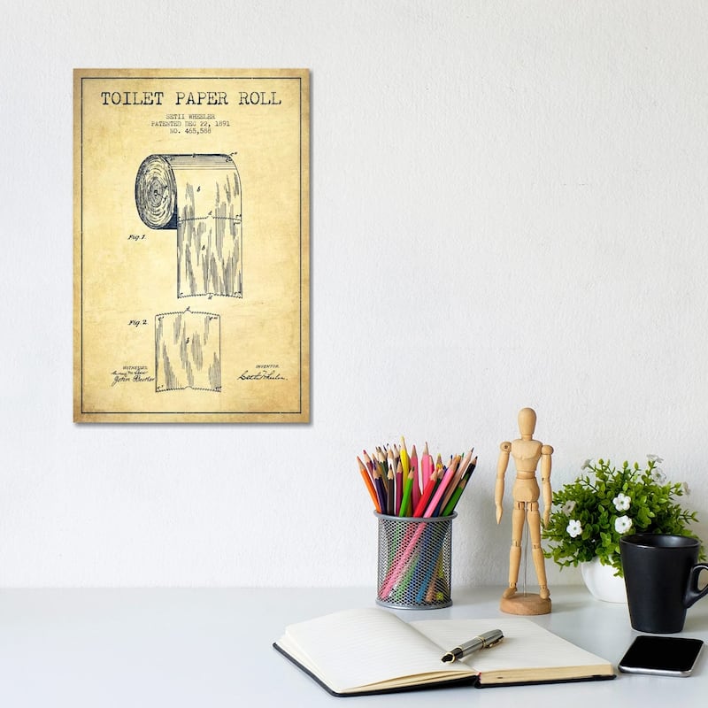 iCanvas "Toilet Paper Vintage Patent Blueprint" by Aged Pixel Canvas Print - 12x8x0.75