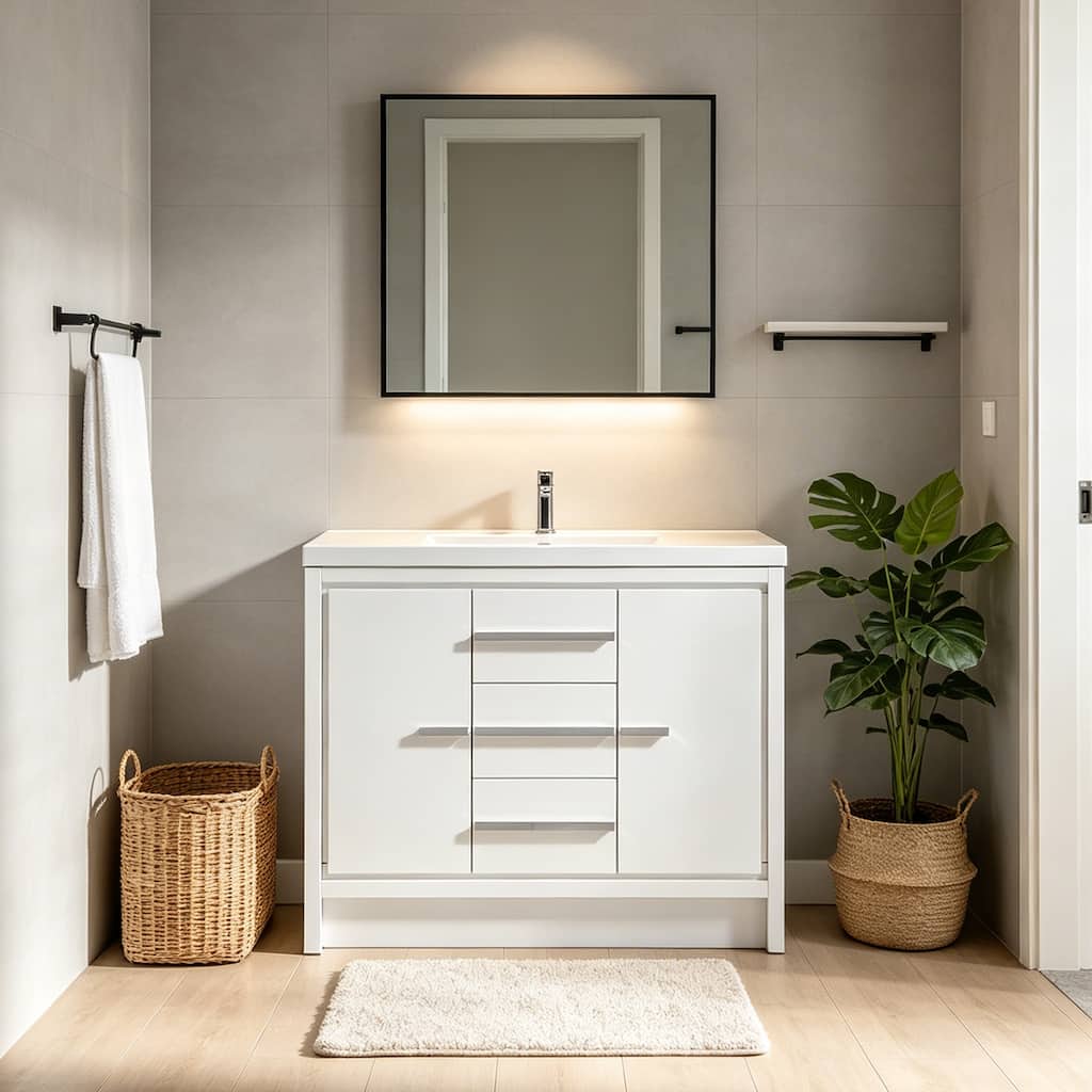 Juvara White Matte Bathroom Vanity, Resin Basin, 36" 48" 60"