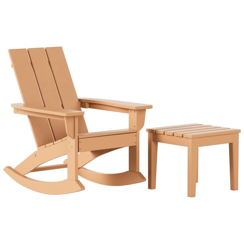 Shoreside Modern Eco-Friendly All Weather Poly Adirondack Rocking Chair with Side Table (2-Piece Set)