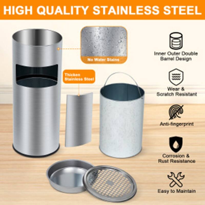 4.5 Gallon/17 L Commercial Stainless Steel Garbage Can with Sanitary Side-Open Mouth for Patio, Garden, Office