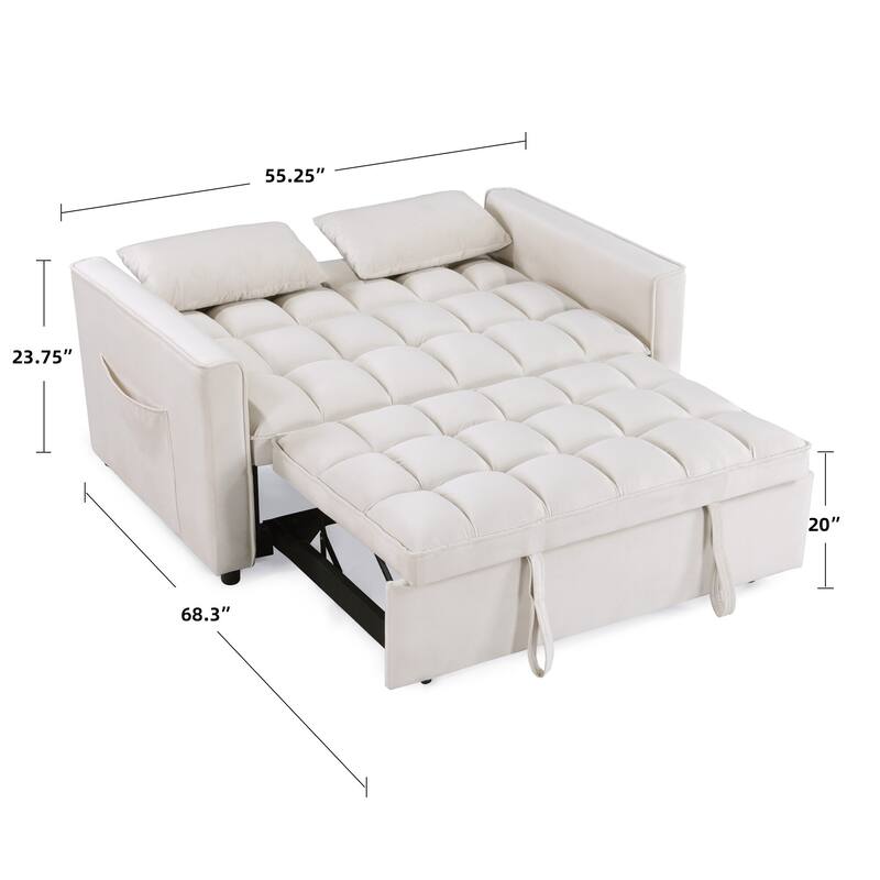 Modern 68" L 3-in-1 Multi-Functional Beige Sleeper Sofa with Iron Frame Pull-Out Loveseat