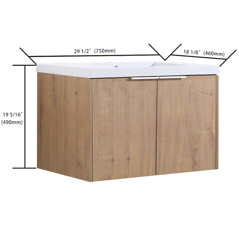 BNK 24"/30"/36" Single Sink Bathroom Vanity with Soft Close Door, Modern Floating Vanity