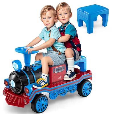 Gymax 12V 2-Seater Ride on Toy w/ Train Whistle LED Lights Music & USB