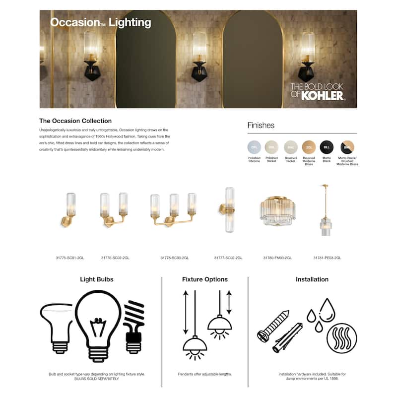 Kohler Lighting 31781-PE03 Occasion 3 Light 12" Wide Pendant