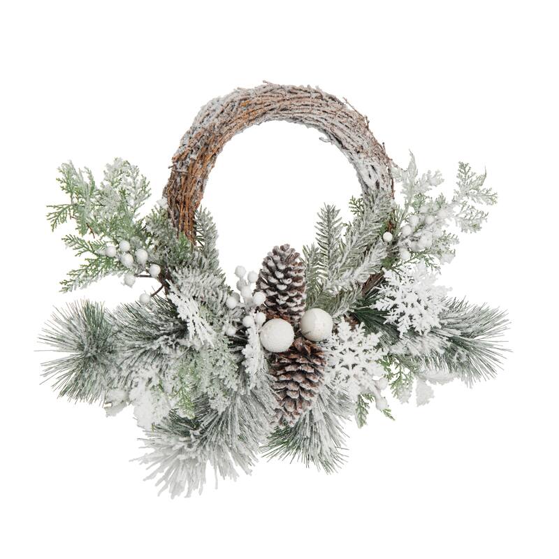 Transpac Artificial 24 in. White Christmas Frosted Evergreen Wreath