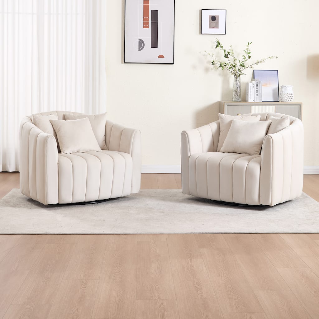 40.4"W Upholstered Swivel Accent Chair Set of 2,Modern Swivel Single Sofa Chair with Pillows