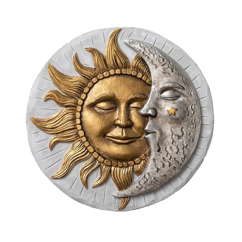 Glitzhome 2-Piece Sun & Moon Cement Stepping Stones Garden Decor - 10 in