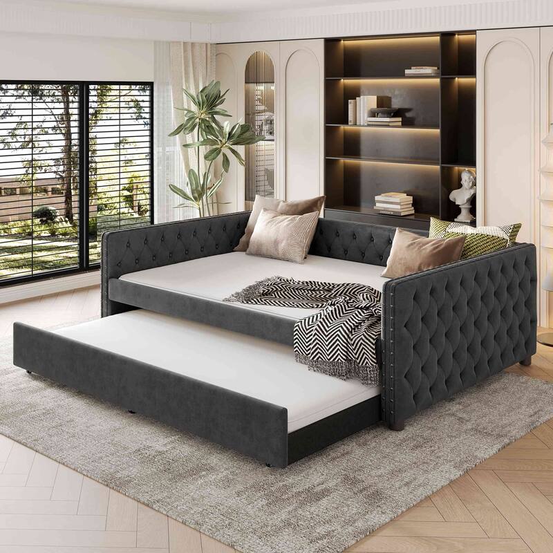 Upholstered Tufted Sofa Bed with Rollaway Bed