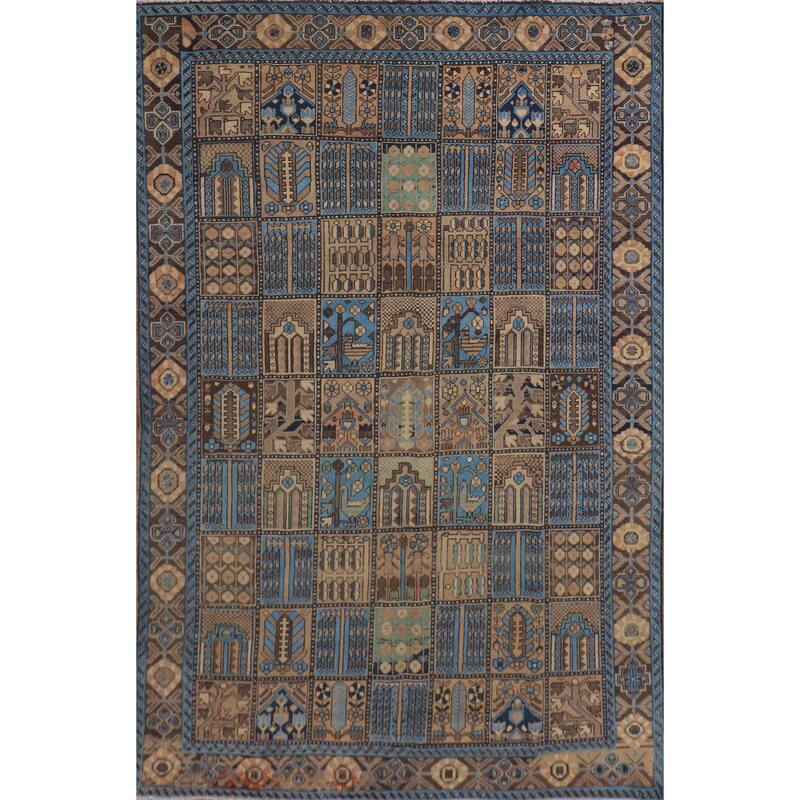 Garden Design Bakhtiari Persian Vintage Rug Handmade Blue Wool Carpet - 6'11"x 10'2"