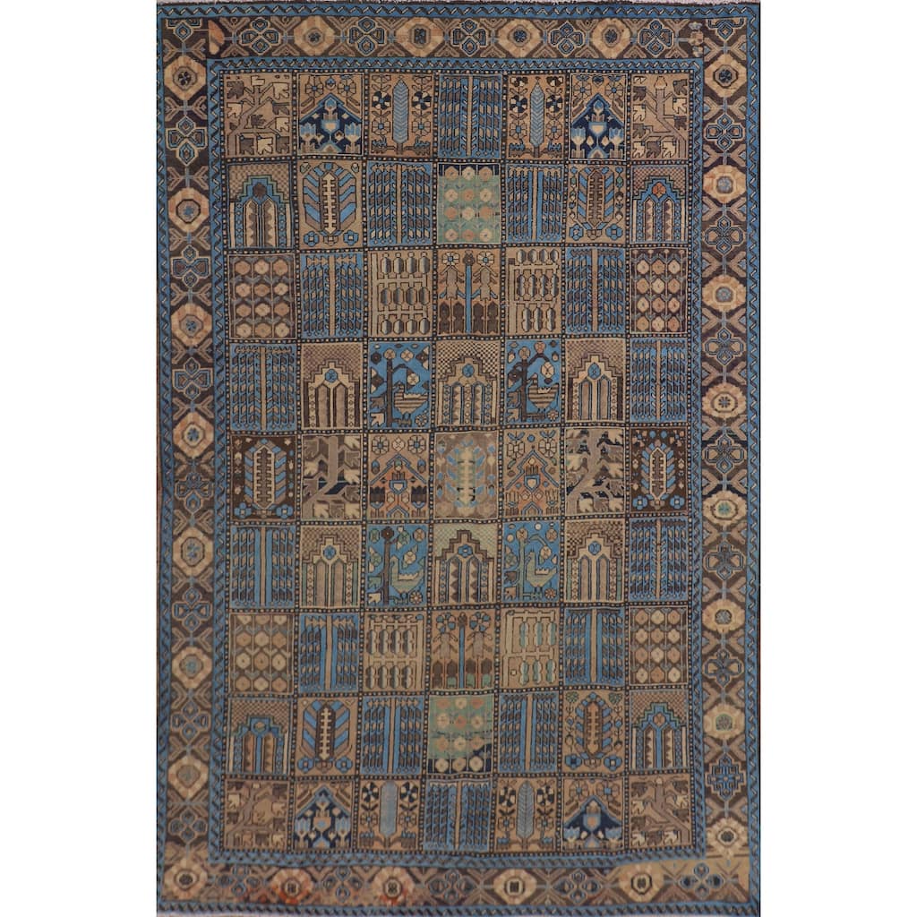 Garden Design Bakhtiari Persian Vintage Rug Handmade Blue Wool Carpet - 6'11"x 10'2"