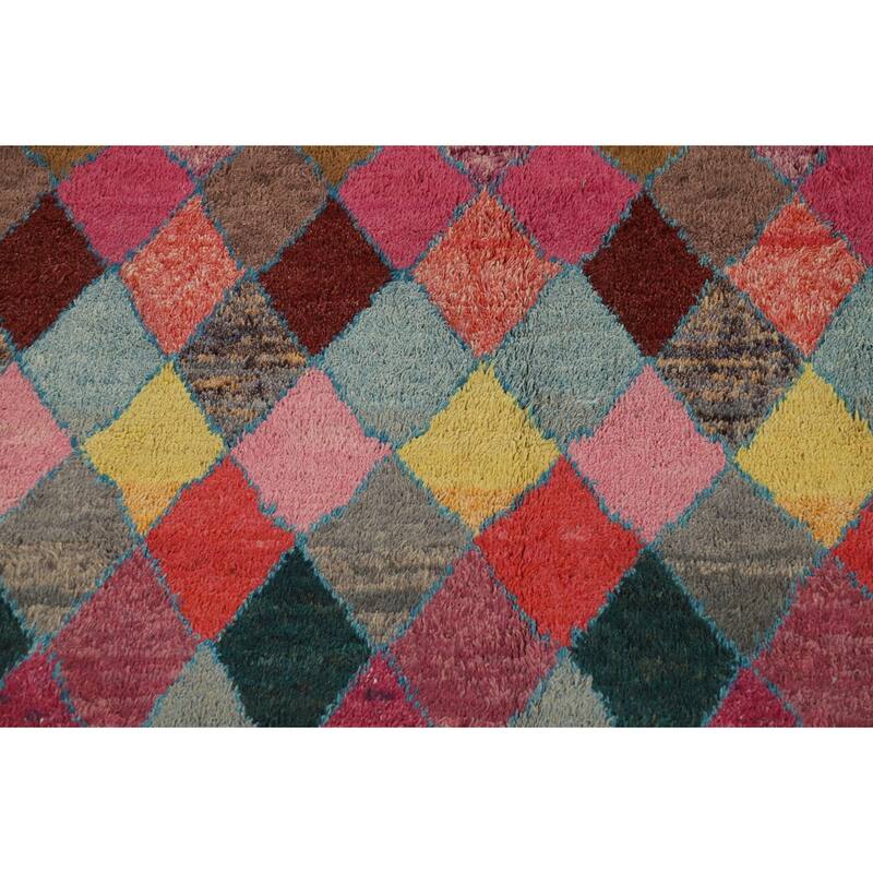 All-Over Trellis Moroccan Area Rug Hand-Knotted Wool Carpet - 7'7" x 11'2"