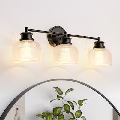 3-Light Modern Linear Bowl Grid Glass Bathroom Vanity Light - 23.8 in. W x 8.4 in. H x 6.1 in. D