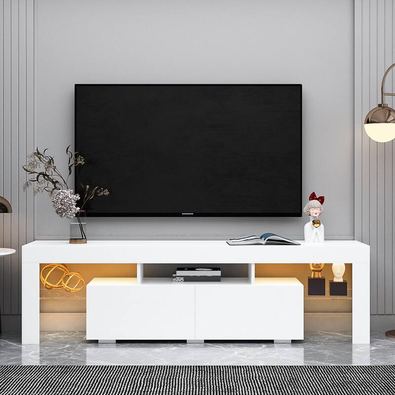 62.99" TV Stand with LED Lights, Two Drawers and Open Shelves for TVs Up to 60"