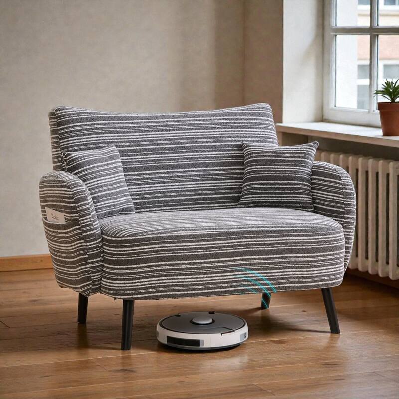 Modern Boucle 2-Seater Sofa with Storage Pockets, Deep-Seated Small Couch with Armrest Pillows for Apartments