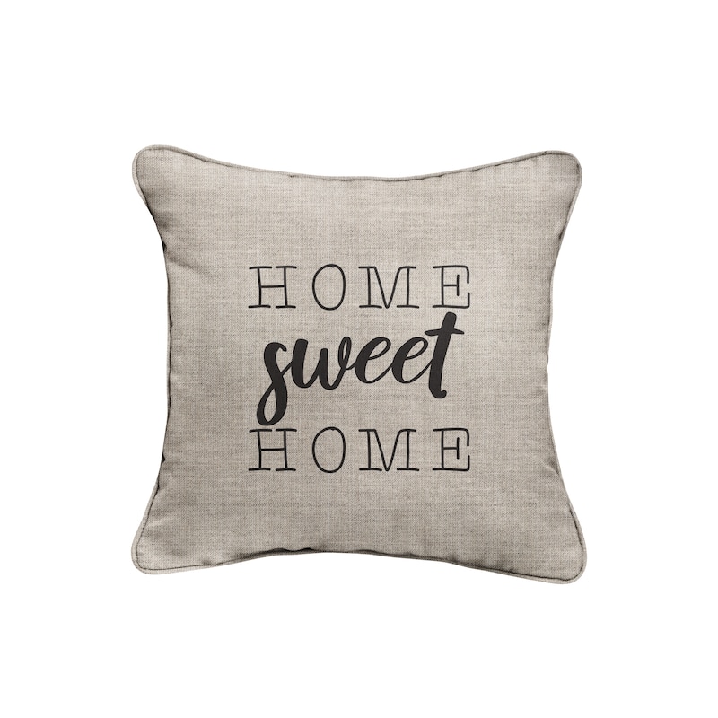 Sunbrella Indoor/Outdoor Single Embroidered Pillow - "Home Sweet Home" - 18 in L x 18 in W