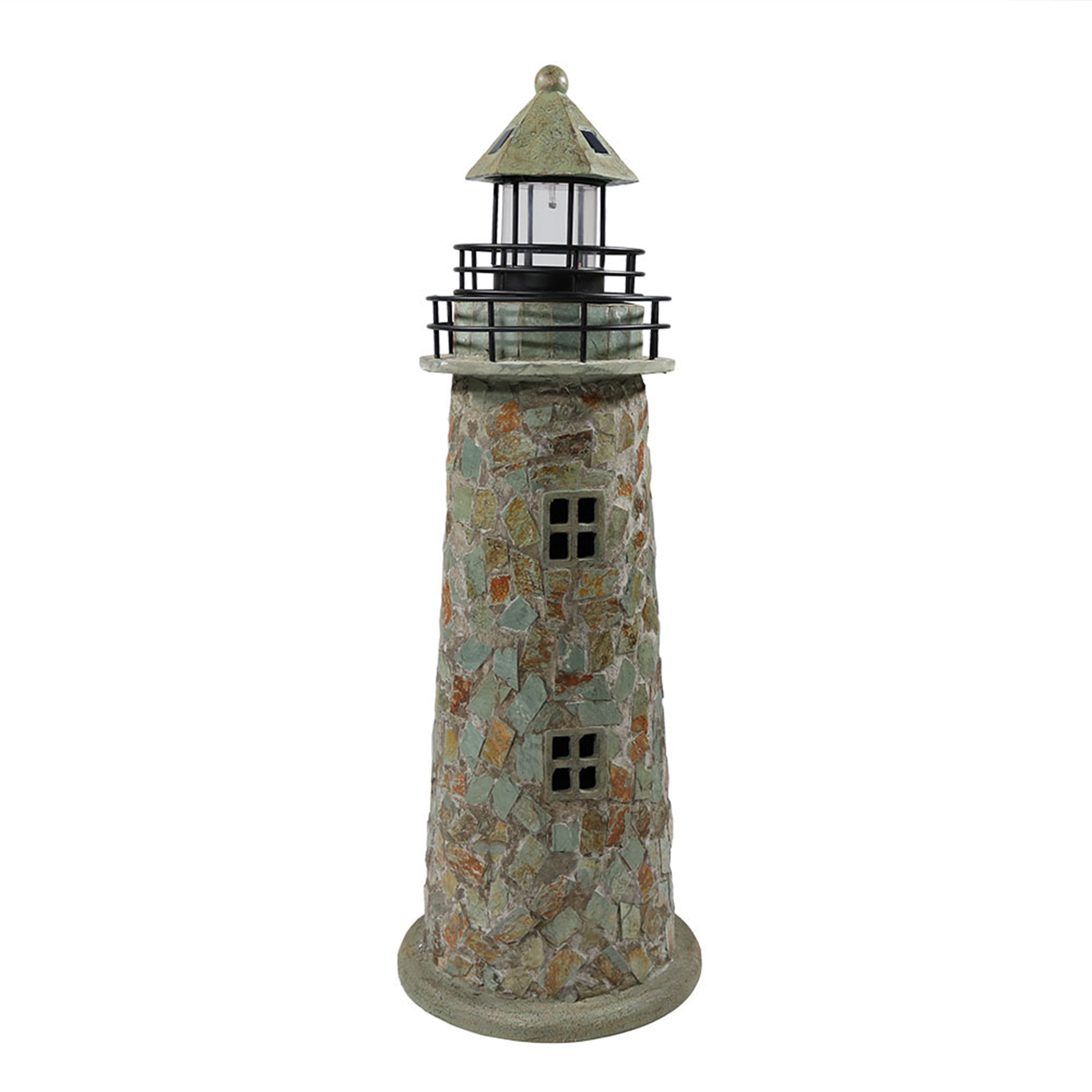 Sunnydaze Outdoor Garden Solar LED Cobblestone Lighthouse Statue Decor 35