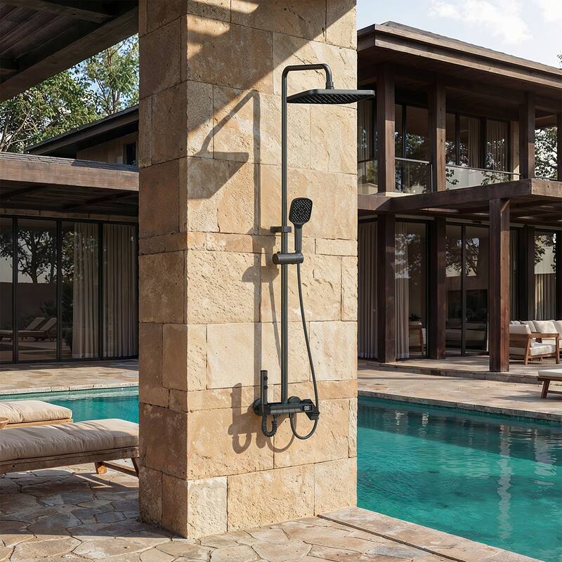 Shower System with LED Temperature Display, 4 Function Shower Panel Waterfall Tub Spout,Shower Faucet Set