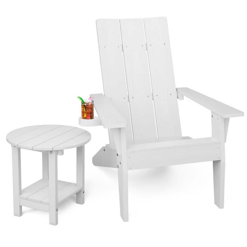WINSOON 2-Piece All Weather HIPS Outdoor Adirondack Cup Holder Chair and Table set