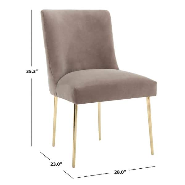 dimension image slide 11 of 12, SAFAVIEH Couture Nolita Velvet Accent Chair - Mustard / Brass - 28"x23"x35.3" - 28" W x 23" D x 35" H