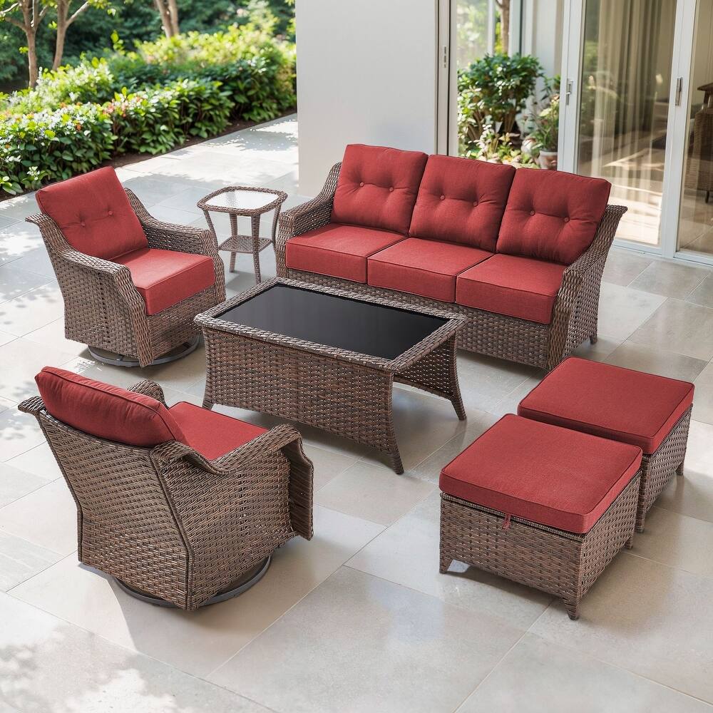 Artisan Patio Brown Wicker Sofa Conversation Set with 6-Inch Thick Cushions