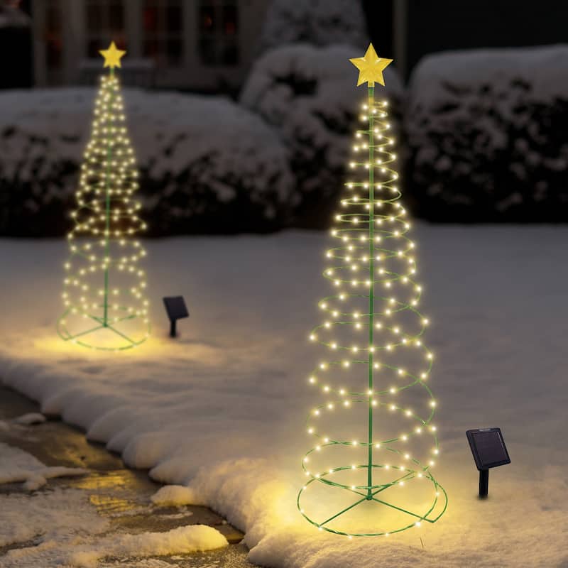 4' Ft Solar Pre-Lit LED Metal Christmas Tree Holiday Light Decoration - 1 or 2 Pack