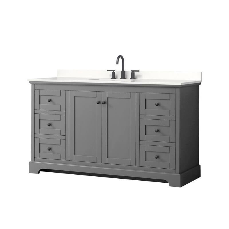Wyndham Collection WCV232360S-QTZ-US3MXX Avery 60" Free Standing - Dark Gray / White Quartz Top / Matte Black