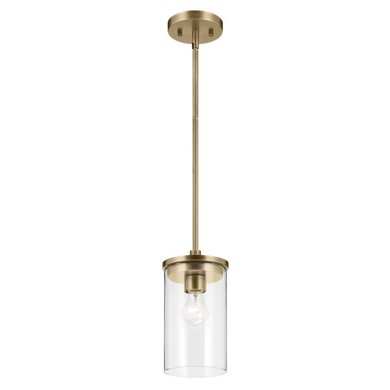 Kichler Lighting Crosby 1-Light Natural Brass Mini Pendant Light with Clear Glass