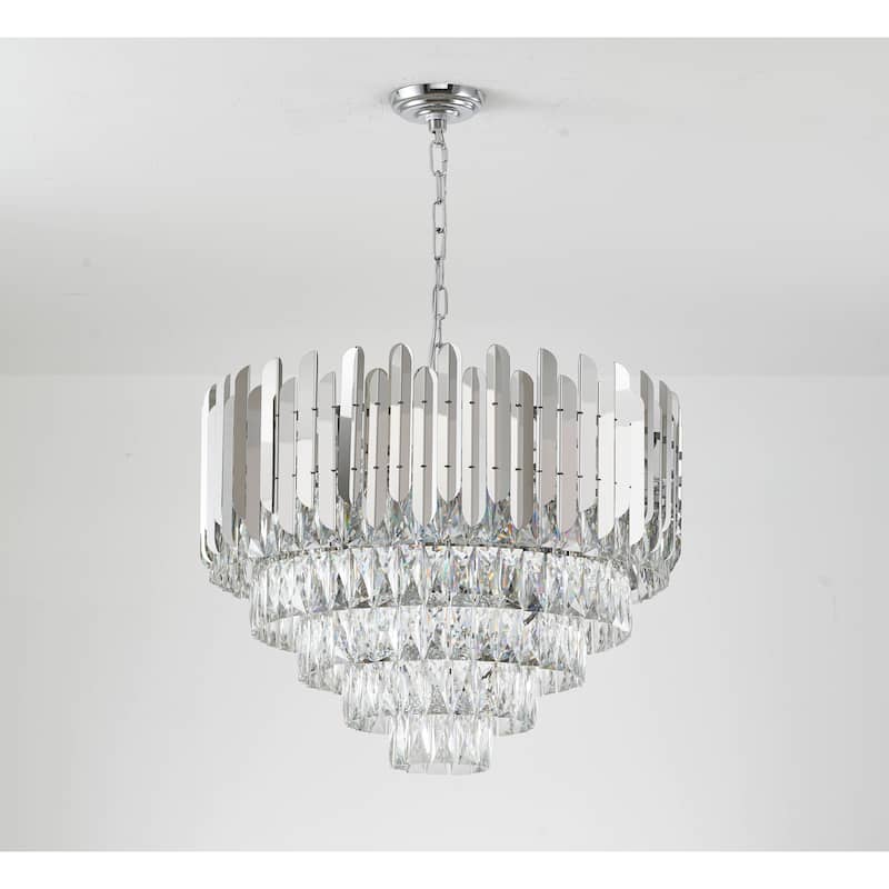 11-Light Chrome Stainless Steel Chandelier With Clear Crystals