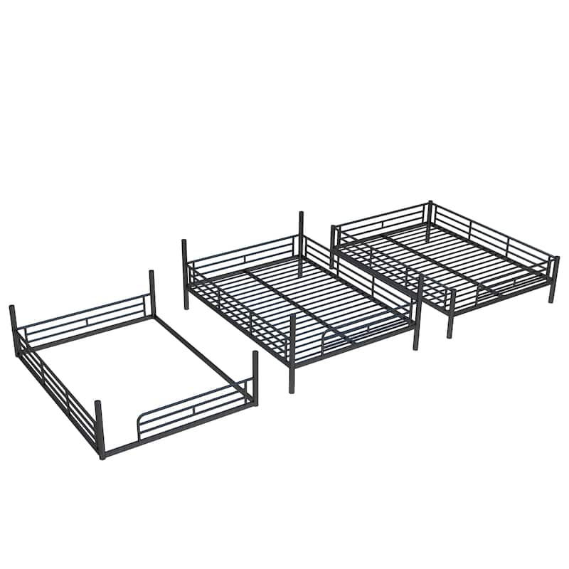 Queen over Queen over Queen Bunk Bed, Metal Triple Bunk Bed with Safety Guardrails, Bunk Bed with Noise-reduced Design