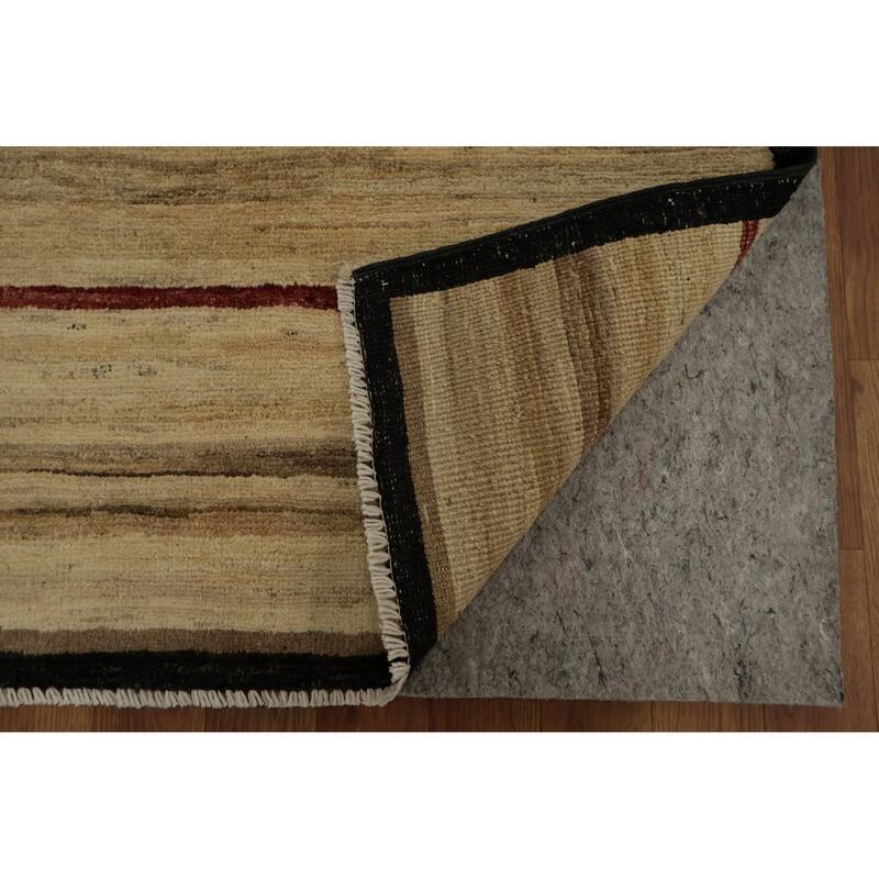 Hand Knotted Oriental 100% Wool Carpet Modern Stripe Beige & Ivories Gabbeh Area Rug - 9' 7'' X 6' 6''