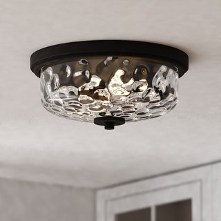 Northlake 2-Light Matte Black Dome Flush Mount Lighting Fixture, Clear Glass Shade Low Ceilings, Hallway, Kitchen