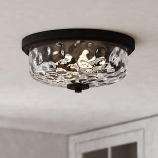 Northlake 2-Light Matte Black Dome Flush Mount Lighting Fixture, Clear Glass Shade Low Ceilings, Hallway, Kitchen