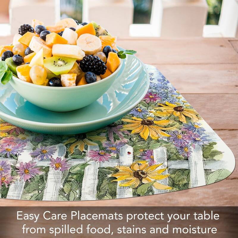 Springtime Garden Wedge Shaped Flexible Plastic Placemat 4 Pack Made in The USA 17.75" x 11.25" Reversible, Wipes Clean