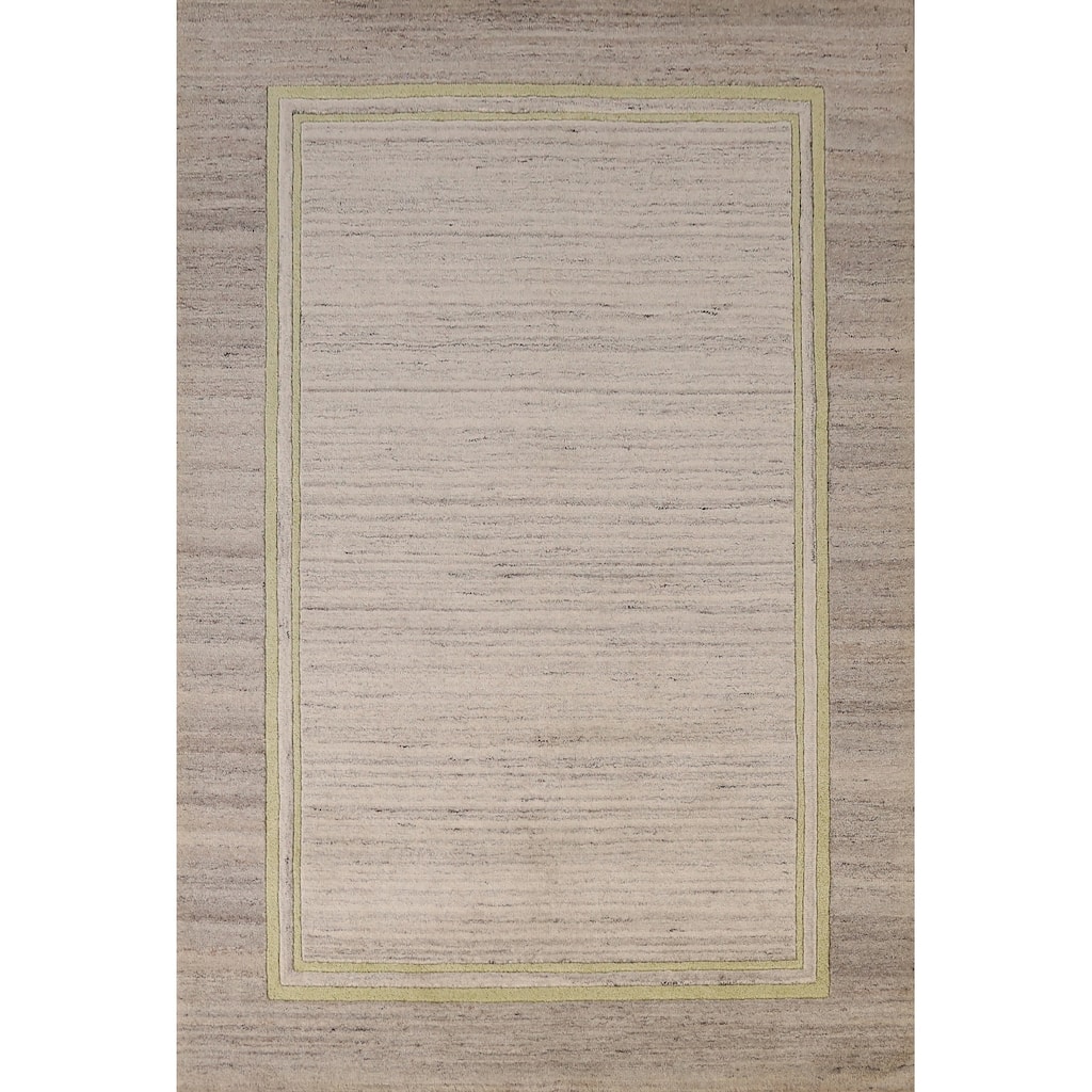 Contemporary Beige Gabbeh Indian Area Rug Hand-Tufted Wool Carpet - 5'3" x 7'7"
