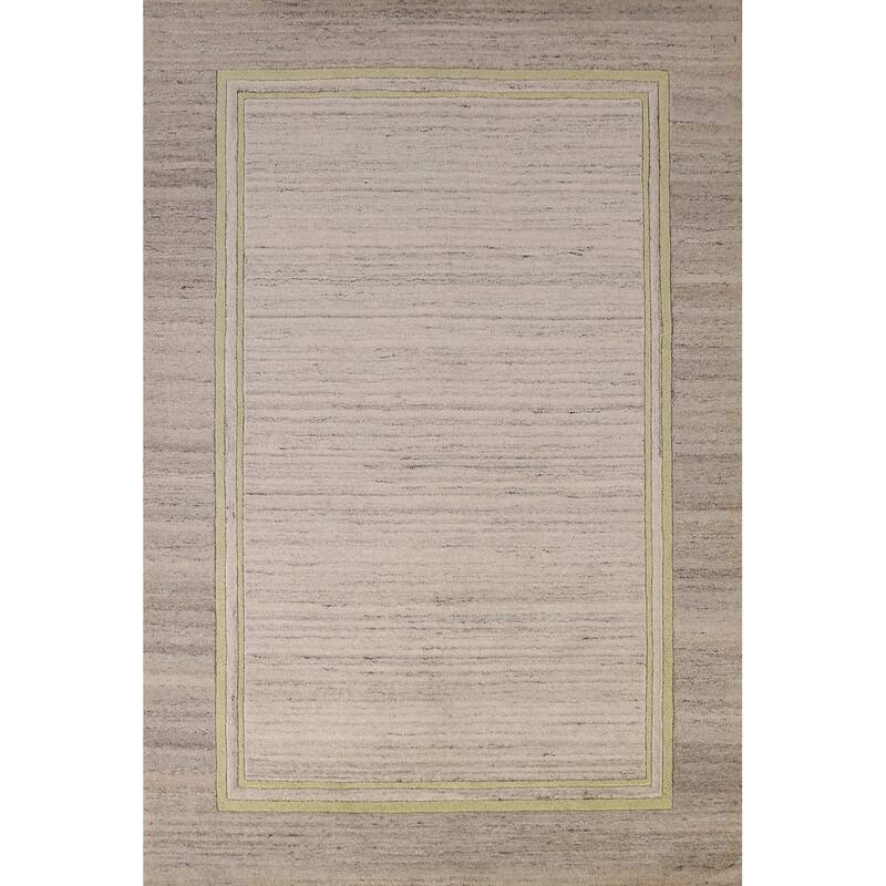 Contemporary Beige Gabbeh Indian Area Rug Hand-Tufted Wool Carpet - 5'3" x 7'7"