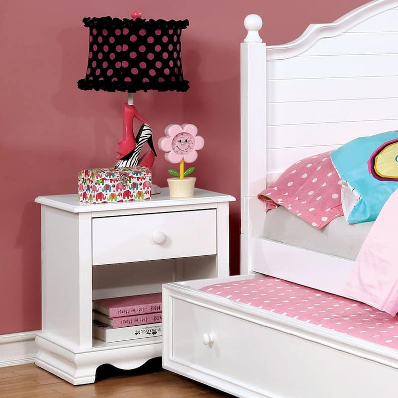 Jevi Transitional Solid Wood 1-Drawer Youth Nightstand by Furniture of America - White