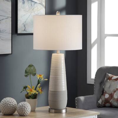 StyleCraft Evian Slightly Tapered Two Tone Round Ceramic Lamp with Brushed Silver Base