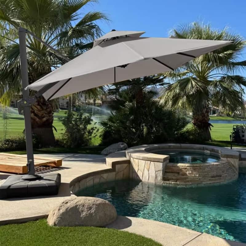 PURPLE LEAF 10ft Double Top Stylish Cantilever Patio Umbrella with Base