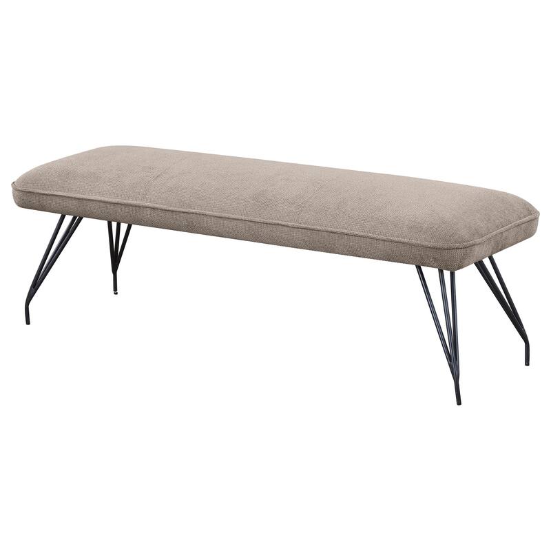 Donne Dining Bench, Taupe Brown and Foam Cushion, Metal Legs, 58 Inch