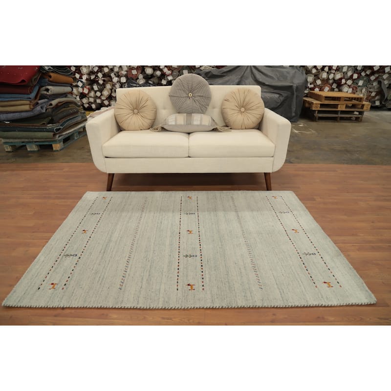 Hand Knotted Oriental 100% Wool Carpet Tribal Animal Pictorial Beige & Ivories Gabbeh Area Rug - 6' 0'' X 4' 1''