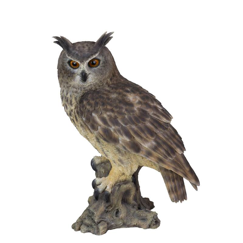 Long Eared Owl on Branch Outdoor Garden Statue - 17.5"