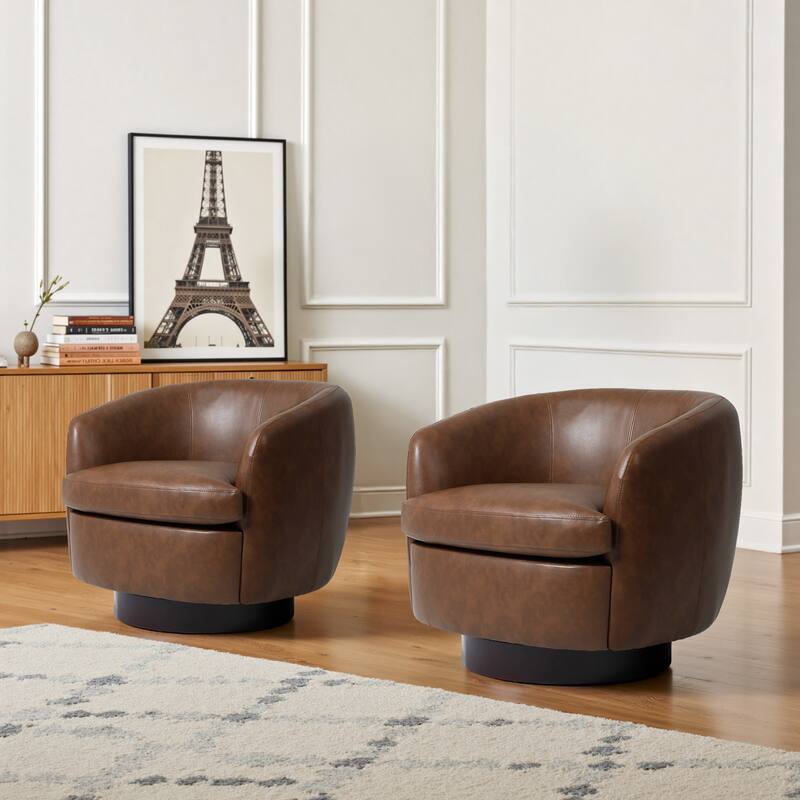 UIXE 2 Set Modern PU Leather Swivel Barrel Chairs Rounded Accent Chair