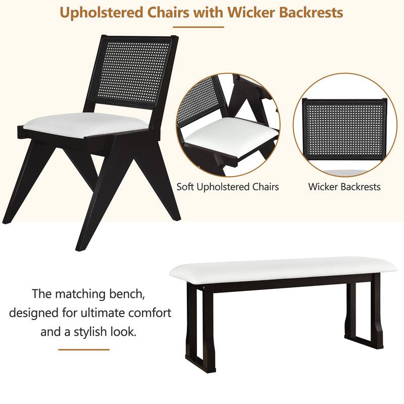 6 Piece Extendable Dining Table Set w/ 4 Upholstered Dining Chairs and Bench